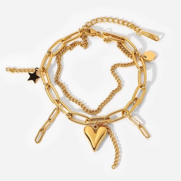 18K Gold Plated - Heart Charm Bracelet - Picture 2 of 7